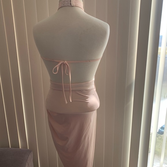 Halter Neck Asymmetric Midi Dress in Blush - Picture 2 of 4